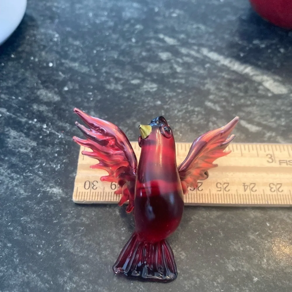Vtg Red Cardinal Bird Figurine Hand Blown Glass Ornament Hanging